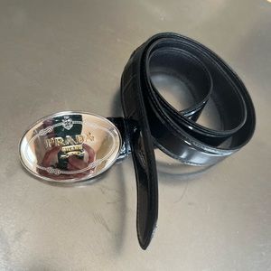 PRADA BLACK PATENT BELT WITH TWO TONE BUCKLE